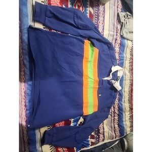 POLO RALPH LAUREN Men's Blue Multi  Striped  Shirt Orang With Light Green Stripe